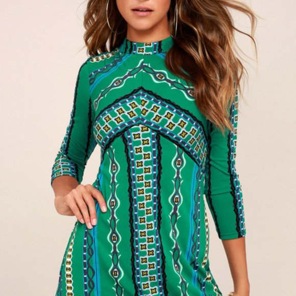 Free People Dresses & Skirts - Free People Stella Green Retro Mini Dress M EUC